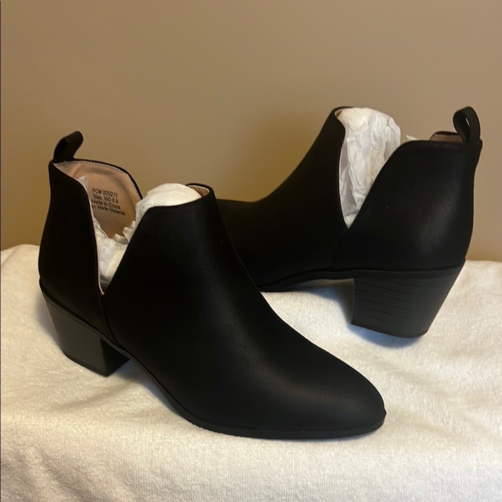 Journee Collection Black Ankle Booties with V-Cut Design